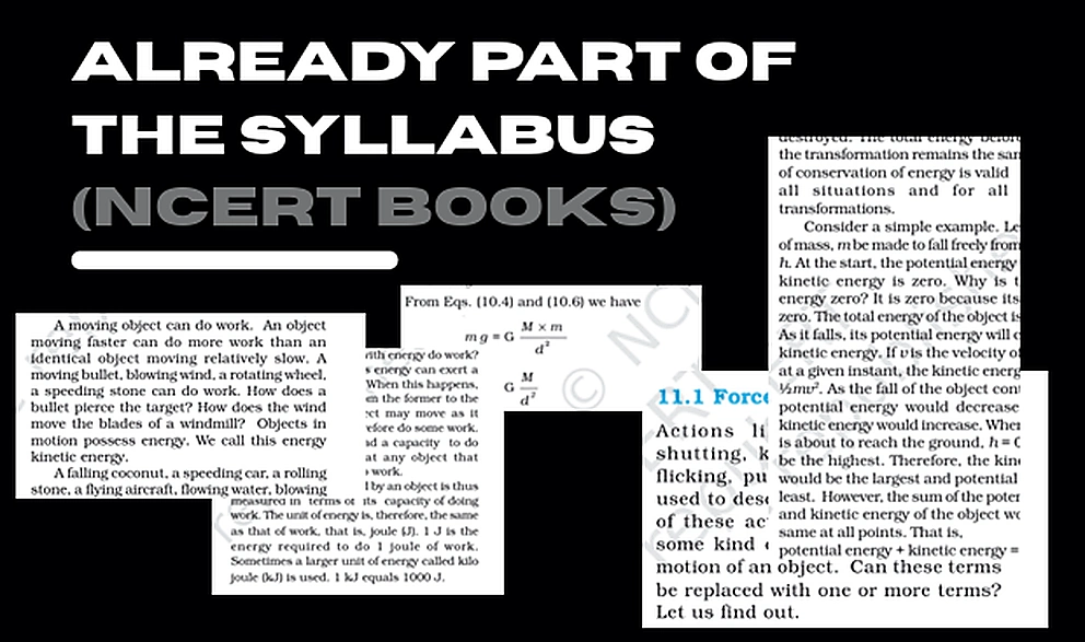 Graphic showing that TEL connects with NCERT syllabus topics such as force, work, energy and motion