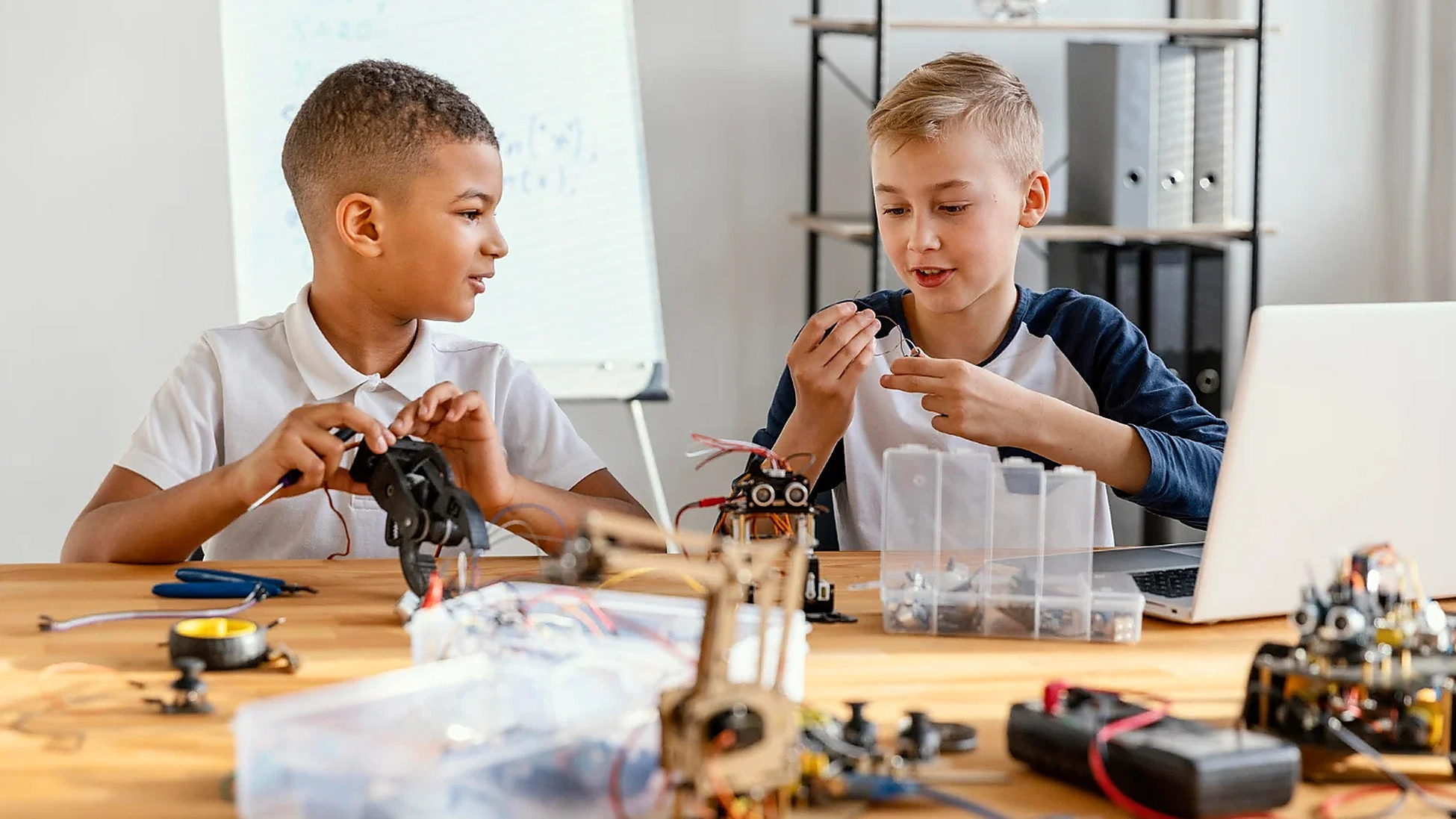 Students collaborating in a STEM or science club