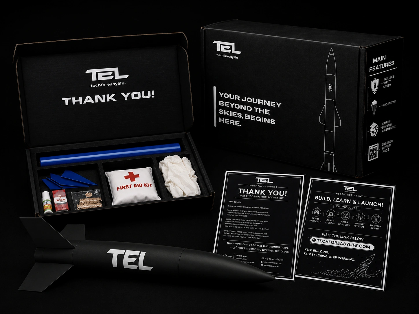 Black TEL model rocket kit render